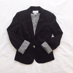 H&M black cropped blazer with pinstripe lining